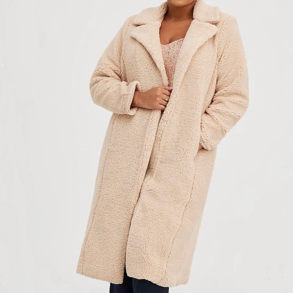 Torrid Beige Faux Fur Open Front Longline Teddy Coat 1X - Picture 1 of 13